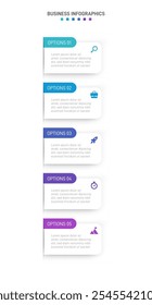 Vertical progress bar featuring 5 arrow-shaped elements, symbolizing the five stages of business strategy and progression. Clean timeline infographic design template. Vector for mobile presentation.