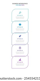 Vertical progress bar featuring 5 arrow-shaped elements, symbolizing the five stages of business strategy and progression. Clean timeline infographic design template. Vector for mobile presentation.