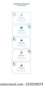 Vertical progress bar featuring 5 arrow-shaped elements, symbolizing the five stages of business strategy and progression. Clean timeline infographic design template. Vector for mobile presentation.
