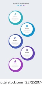 Vertical progress bar featuring 5 arrow-shaped elements, symbolizing the five stages of business strategy and progression. Clean timeline infographic design template. Vector for mobile presentation.