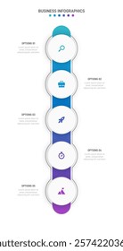 Vertical progress bar featuring 5 arrow-shaped elements, symbolizing the five stages of business strategy and progression. Clean timeline infographic design template. Vector for mobile presentation.