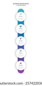 Vertical progress bar featuring 5 arrow-shaped elements, symbolizing the five stages of business strategy and progression. Clean timeline infographic design template. Vector for mobile presentation.