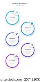 Vertical progress bar featuring 5 arrow-shaped elements, symbolizing the five stages of business strategy and progression. Clean timeline infographic design template. Vector for mobile presentation.
