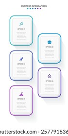 Vertical progress bar featuring 5 arrow-shaped elements, symbolizing the five stages of business strategy and progression. Clean timeline infographic design template. Vector for mobile presentation.