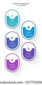 Vertical progress bar featuring 5 arrow-shaped elements, symbolizing the five stages of business strategy and progression. Clean timeline infographic design template. Vector for mobile presentation.