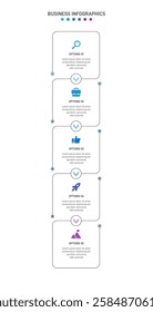 Vertical progress bar featuring 5 arrow-shaped elements, symbolizing the five stages of business strategy and progression. Clean timeline infographic design template. Vector for mobile presentation.