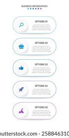 Vertical progress bar featuring 5 arrow-shaped elements, symbolizing the five stages of business strategy and progression. Clean timeline infographic design template. Vector for mobile presentation.