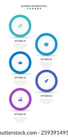 Vertical progress bar featuring 5 arrow-shaped elements, symbolizing the five stages of business strategy and progression. Clean timeline infographic design template. Vector for mobile presentation.