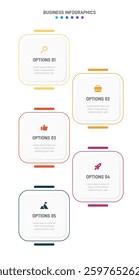 Vertical progress bar featuring 5 arrow-shaped elements, symbolizing the five stages of business strategy and progression. Clean timeline infographic design template. Vector for mobile presentation.