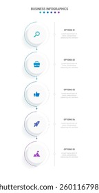 Vertical progress bar featuring 5 arrow-shaped elements, symbolizing the five stages of business strategy and progression. Clean timeline infographic design template. Vector for mobile presentation.
