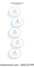 Vertical progress bar featuring 5 arrow-shaped elements, symbolizing the five stages of business strategy and progression. Clean timeline infographic design template. Vector for mobile presentation.