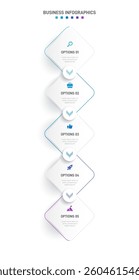 Vertical progress bar featuring 5 arrow-shaped elements, symbolizing the five stages of business strategy and progression. Clean timeline infographic design template. Vector for mobile presentation.