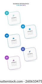 Vertical progress bar featuring 5 arrow-shaped elements, symbolizing the five stages of business strategy and progression. Clean timeline infographic design template. Vector for mobile presentation.
