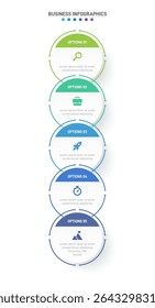 Vertical progress bar featuring 5 arrow-shaped elements, symbolizing the five stages of business strategy and progression. Clean timeline infographic design template. Vector for mobile presentation.