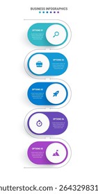 Vertical progress bar featuring 5 arrow-shaped elements, symbolizing the five stages of business strategy and progression. Clean timeline infographic design template. Vector for mobile presentation.