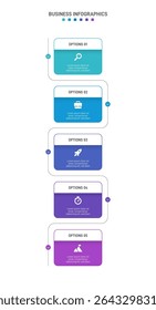 Vertical progress bar featuring 5 arrow-shaped elements, symbolizing the five stages of business strategy and progression. Clean timeline infographic design template. Vector for mobile presentation.