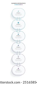 Vertical progress bar featuring 6 arrow-shaped elements, symbolizing the six stages of business strategy and progression. Clean timeline infographic design template. Vector for mobile presentation.