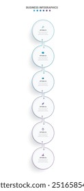 Barra de progresso vertical com 6 elementos em forma de seta, simbolizando os seis estágios de estratégia e progressão de negócios. Modelo de design de infográfico de linha do tempo limpo. Vetor para apresentação móvel.
