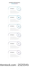 Vertical progress bar featuring 6 arrow-shaped elements, symbolizing the six stages of business strategy and progression. Clean timeline infographic design template. Vector for mobile presentation.