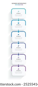 Vertical progress bar featuring 6 arrow-shaped elements, symbolizing the six stages of business strategy and progression. Clean timeline infographic design template. Vector for mobile presentation.