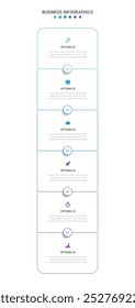 Vertical progress bar featuring 6 arrow-shaped elements, symbolizing the six stages of business strategy and progression. Clean timeline infographic design template. Vector for mobile presentation.