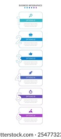 Vertical progress bar featuring 6 arrow-shaped elements, symbolizing the six stages of business strategy and progression. Clean timeline infographic design template. Vector for mobile presentation.