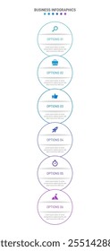 Vertical progress bar featuring 6 arrow-shaped elements, symbolizing the six stages of business strategy and progression. Clean timeline infographic design template. Vector for mobile presentation.