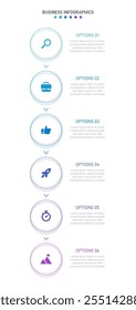 Vertical progress bar featuring 6 arrow-shaped elements, symbolizing the six stages of business strategy and progression. Clean timeline infographic design template. Vector for mobile presentation.