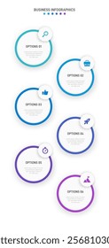 Vertical progress bar featuring 6 arrow-shaped elements, symbolizing the six stages of business strategy and progression. Clean timeline infographic design template. Vector for mobile presentation.