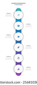 Vertical progress bar featuring 6 arrow-shaped elements, symbolizing the six stages of business strategy and progression. Clean timeline infographic design template. Vector for mobile presentation.
