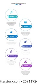 Vertical progress bar featuring 6 arrow-shaped elements, symbolizing the six stages of business strategy and progression. Clean timeline infographic design template. Vector for mobile presentation.