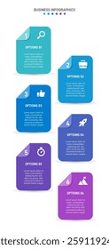 Vertical progress bar featuring 6 arrow-shaped elements, symbolizing the six stages of business strategy and progression. Clean timeline infographic design template. Vector for mobile presentation.