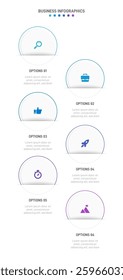 Vertical progress bar featuring 6 arrow-shaped elements, symbolizing the six stages of business strategy and progression. Clean timeline infographic design template. Vector for mobile presentation.