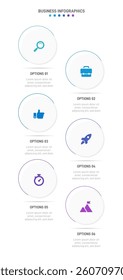 Vertical progress bar featuring 6 arrow-shaped elements, symbolizing the six stages of business strategy and progression. Clean timeline infographic design template. Vector for mobile presentation.