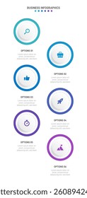 Vertical progress bar featuring 6 arrow-shaped elements, symbolizing the six stages of business strategy and progression. Clean timeline infographic design template. Vector for mobile presentation.