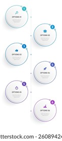 Vertical progress bar featuring 6 arrow-shaped elements, symbolizing the six stages of business strategy and progression. Clean timeline infographic design template. Vector for mobile presentation.