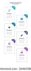Vertical progress bar featuring 6 arrow-shaped elements, symbolizing the six stages of business strategy and progression. Clean timeline infographic design template. Vector for mobile presentation.