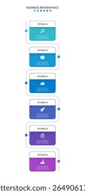 Vertical progress bar featuring 6 arrow-shaped elements, symbolizing the six stages of business strategy and progression. Clean timeline infographic design template. Vector for mobile presentation.