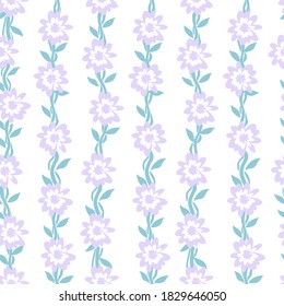 Vertical Purple Flower Garden Vector Graphic Illustration Seamless Pattern for Background and Apparel