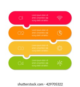 Vertical puzzle infographic diagram with four options. Isolated paper sequence banner for tutorial. EPS10 progress steps template.