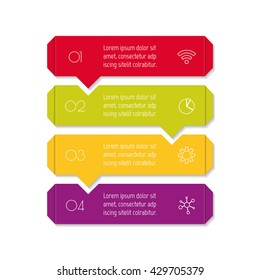 Vertical puzzle infographic diagram with four options. Isolated paper sequence banner for tutorial. EPS10 progress steps template.