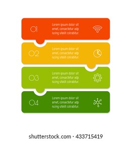 Vertical Puzzle Infographic Diagram With Four Options. Isolated Paper Sequence Banner For Tutorial. EPS10 Progress Steps Template.