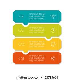 Vertical Puzzle Infographic Diagram With Four Options. Isolated Paper Sequence Banner For Tutorial. EPS10 Progress Steps Template.