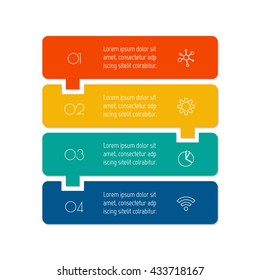 Vertical puzzle infographic diagram with four options. Isolated paper sequence banner for tutorial. EPS10 progress steps template.