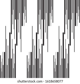 Vertical random stripe of pattern vector. Design mirror lines black on white background. Design print for illustration, textile, wallpaper, background. Set 1