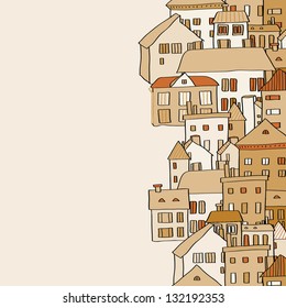 Vertical real estate town houses banner seamless pattern in shades of brown, vector