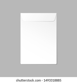 Vertical realistic envelope on a gray background. Vector illustration.