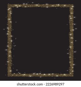 Vertical rectangle glitter Golden frame design on black background.Dust particles in the form of a rectangular frame.Vector illustration