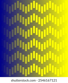 Vertical rectangle stripes. Abstract horizontal zigzag arrangement. Gradient between dark blue and yellow. 