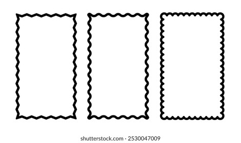 Quadros de contorno retangulares verticais com ziguezague e bordas de vieira definidas. Contornar caixas de texto retangulares e modelos de matérias.